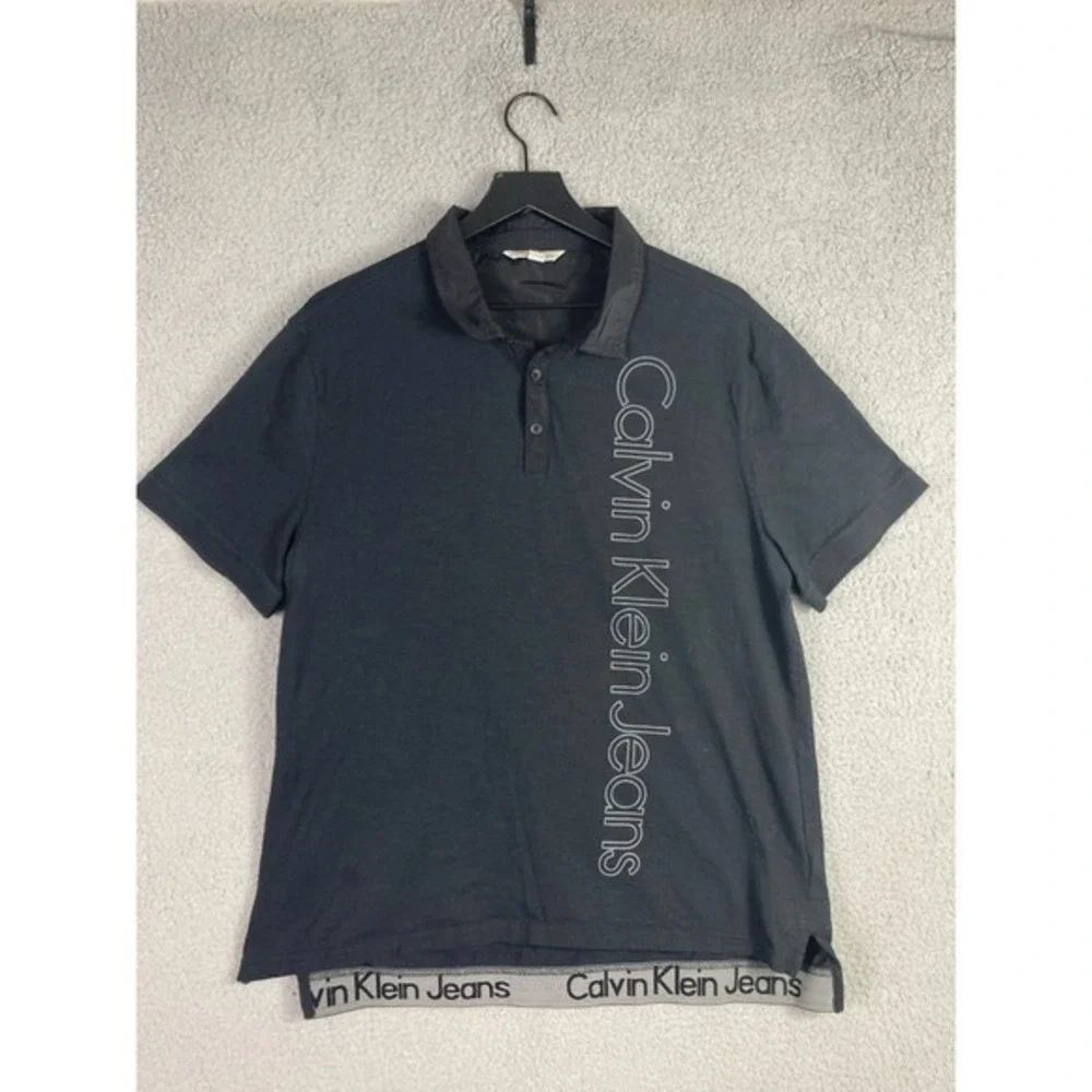 Gray Cotton Polo Shirt Calvin Klein Jeans Men XL Casual Streetwear Classic Fit‎